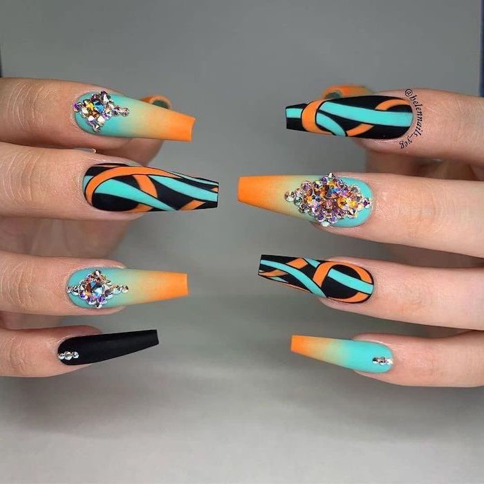 pic Blue And Orange Nail Designs