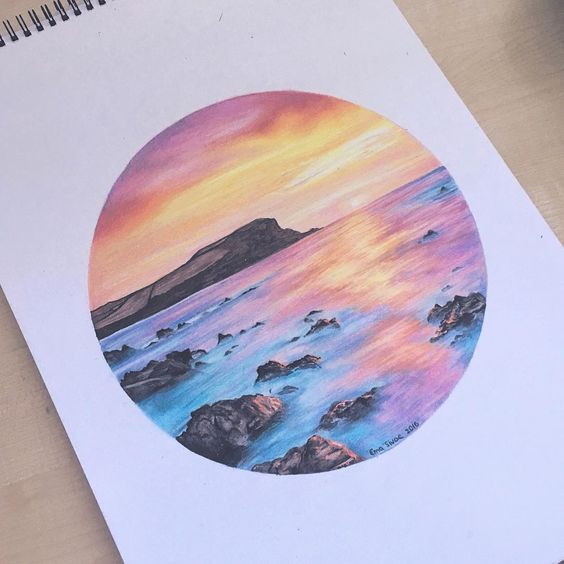 photo Crayon Sunset Drawing Pencil