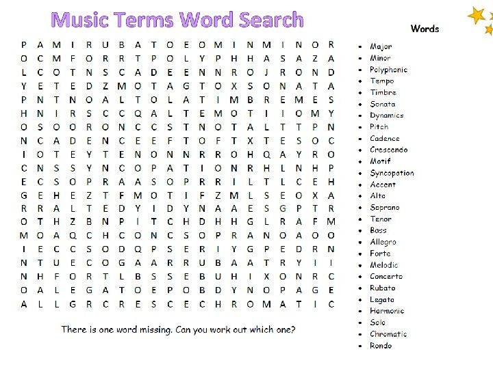 pix Elementary Music Word Search