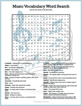 picture Elementary Music Word Search