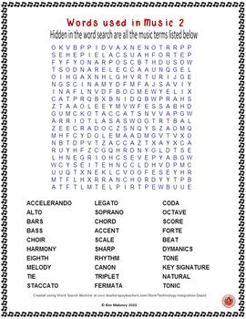 picture Elementary Music Word Search