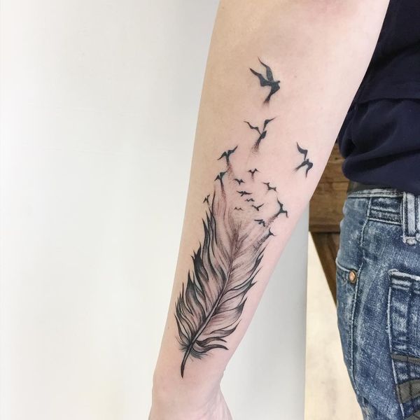 Featured image of post Feather And Bird Tattoo On Forearm