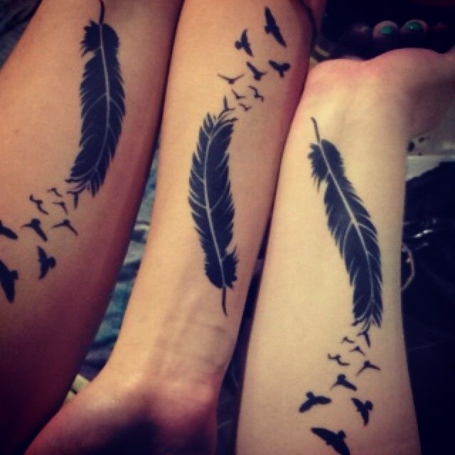 picture Feather And Bird Tattoo On Forearm