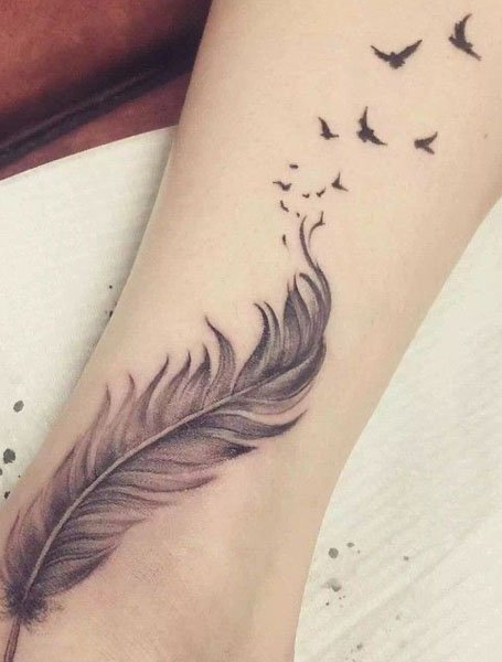 pix Feather And Bird Tattoo On Forearm