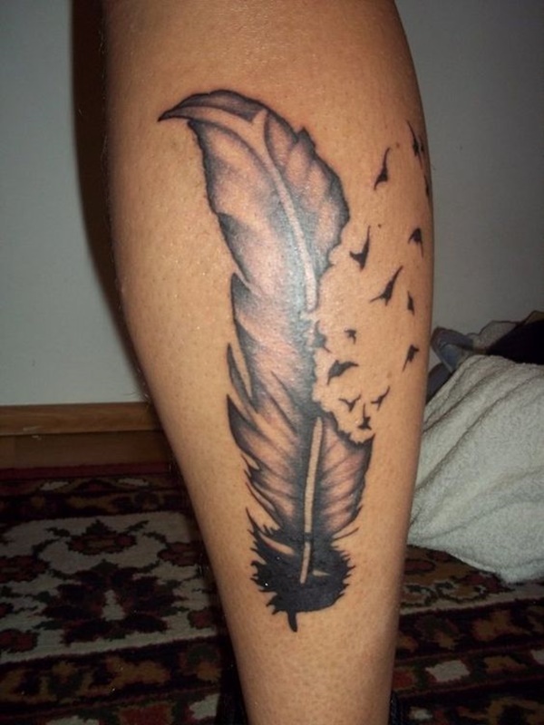 pic Feather And Bird Tattoo On Forearm