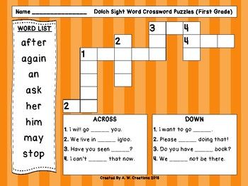 images First Grade Crossword Puzzles