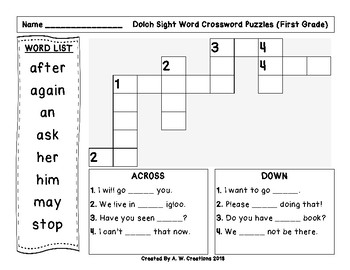 images First Grade Crossword Puzzles