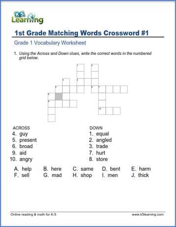 images First Grade Crossword Puzzles