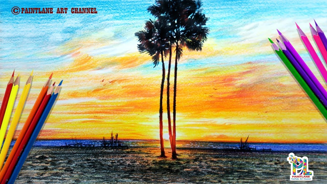 picture Pencil Crayon Sunset