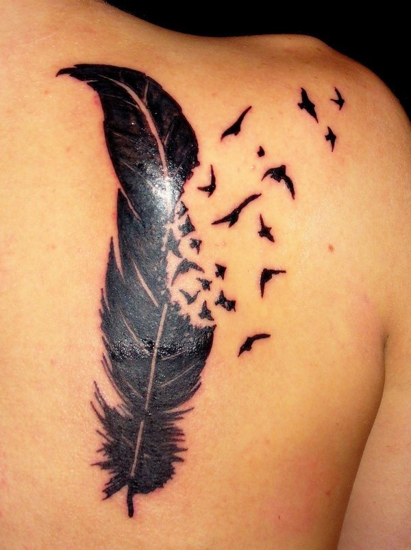 pics Shoulder Feather And Bird Tattoo