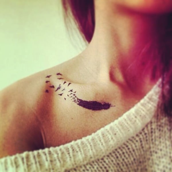 pics Shoulder Feather And Bird Tattoo