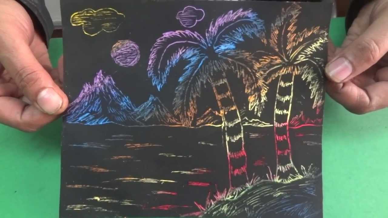 picture Sunset Crayon Etching